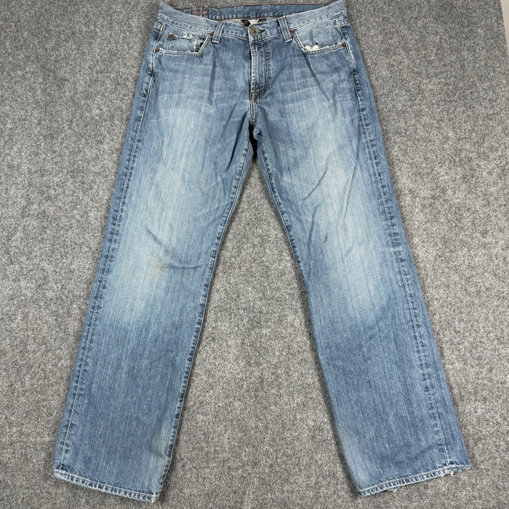 Lucky Brand Solstice Vintage Straight Jeans Mens 33x32 Flap Pocket Blue Denim
